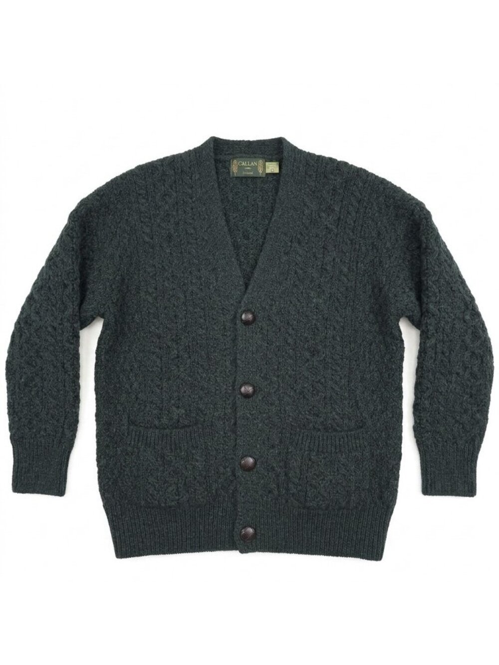 Callan Cardigan Sweater Mens M Green Aran Irish Wool Heavy Cable Knit Fisherman